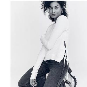 Free people interlaken waffle long sleeve white size small